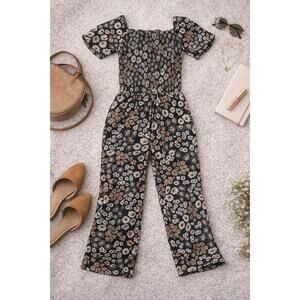 Bixby Youth Floral Jumpsuit Size L 12 14 Black Boho